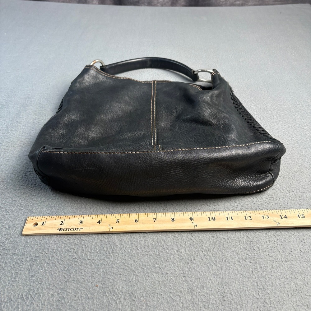 Lucky Brand Vintage Inspired Black Pebbled Leather Hobo Bag Whipstitch Detail - Picture 10 of 13
